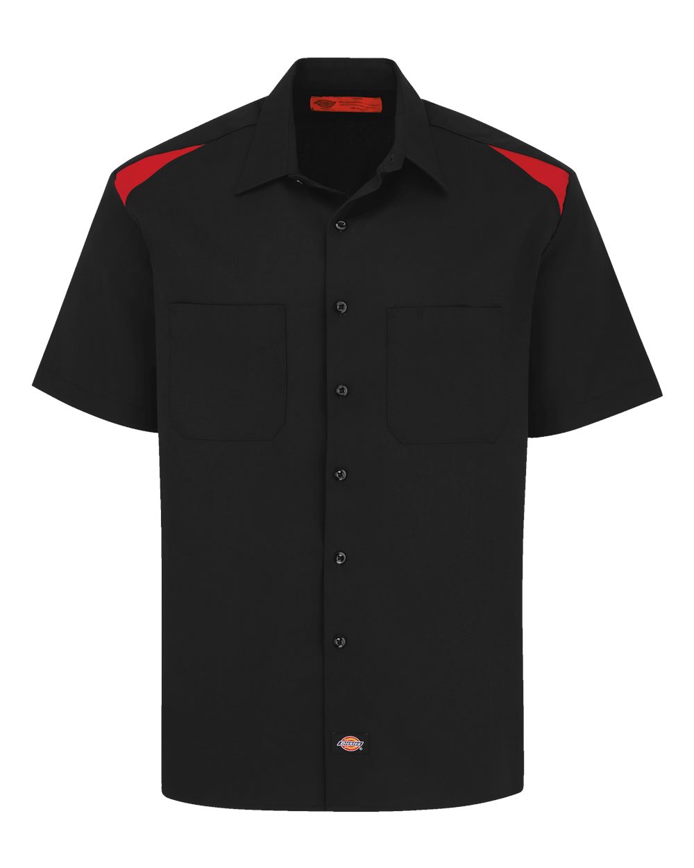 Front View of Black/ English Red Men's Short Sleeve Performance Team Shirt - 0005