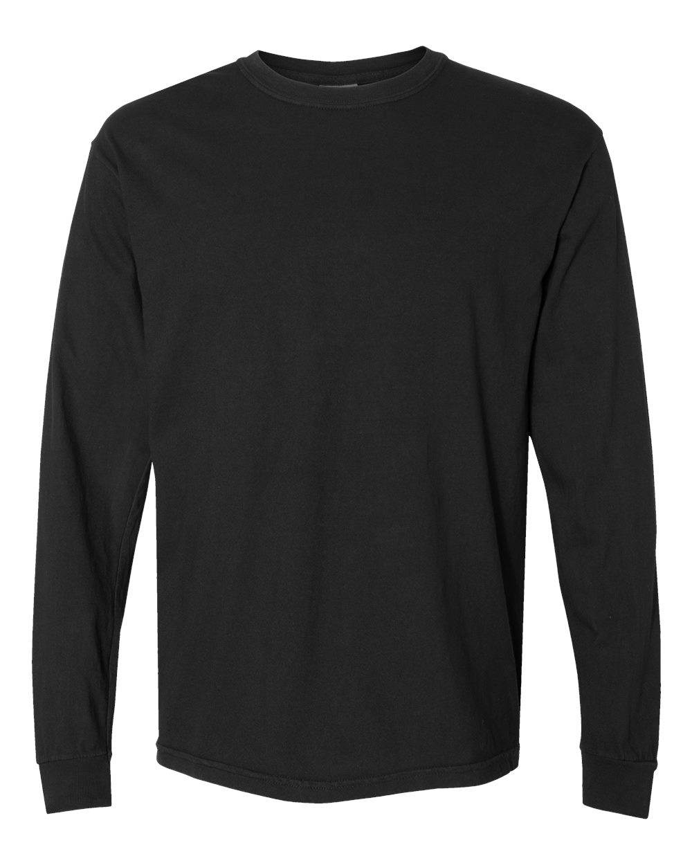 Front View of Black Garment-Dyed Heavyweight Long Sleeve T-Shirt - 6014