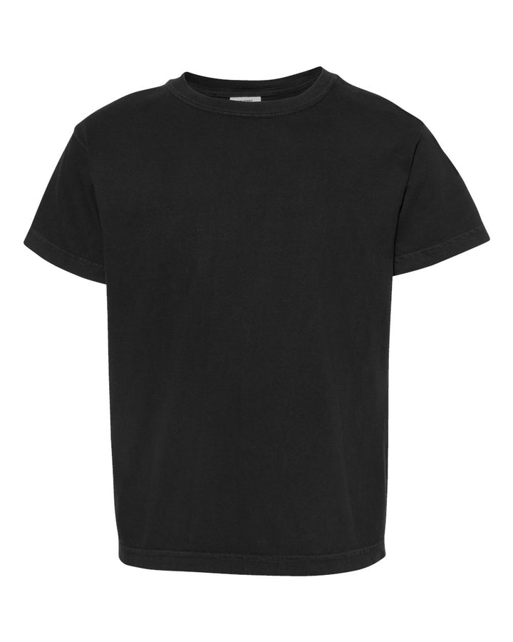 Front View of Black Garment-Dyed Youth Heavyweight T-Shirt - 9018