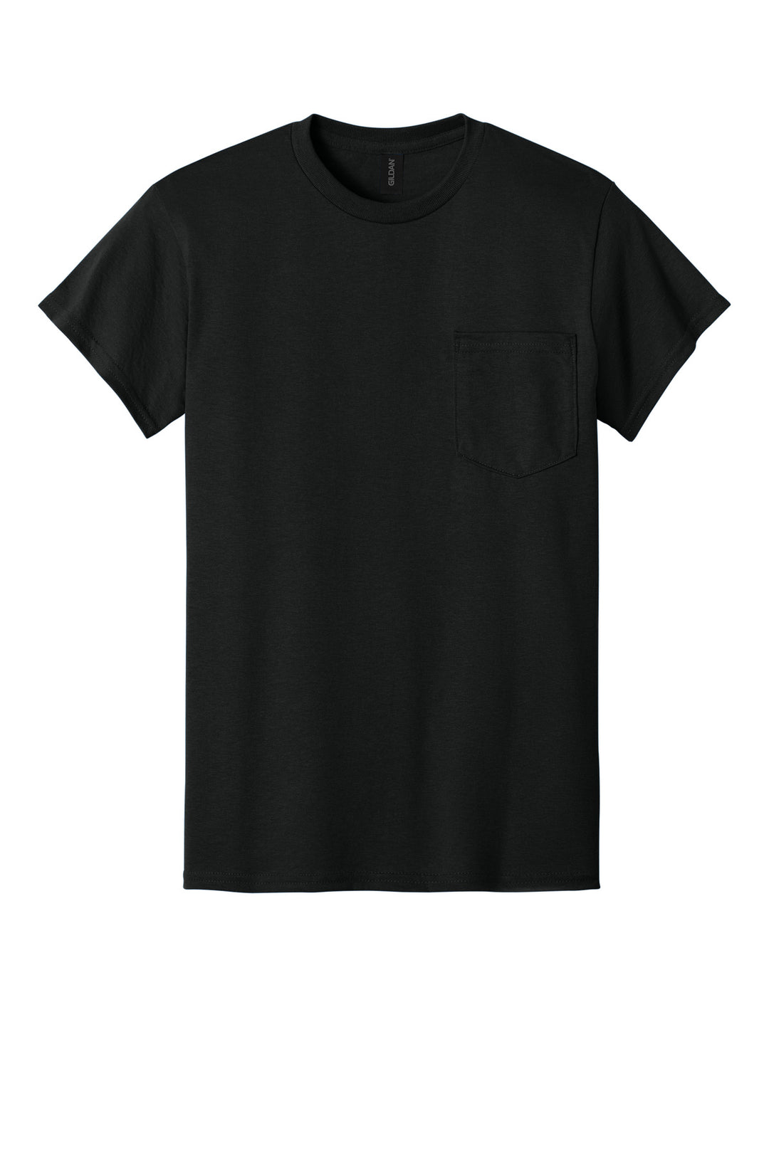Front View of Black Gildan - DryBlend 50 Cotton/50 Poly Pocket T-Shirt. 8300