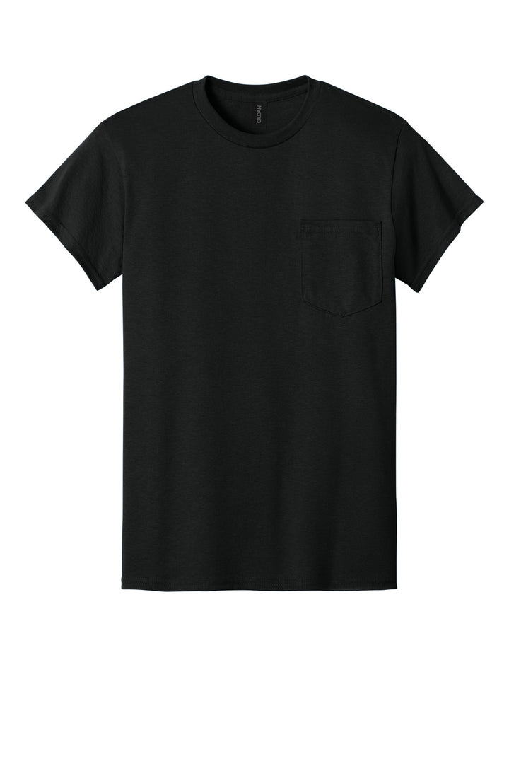 Front View of Black Gildan - DryBlend 50 Cotton/50 Poly Pocket T-Shirt. 8300