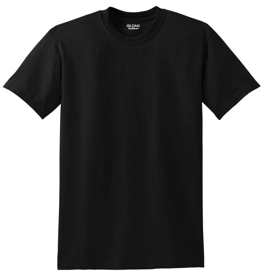 Front View of Black Gildan DryBlend 50 Cotton/50 Poly T-Shirt. 8000