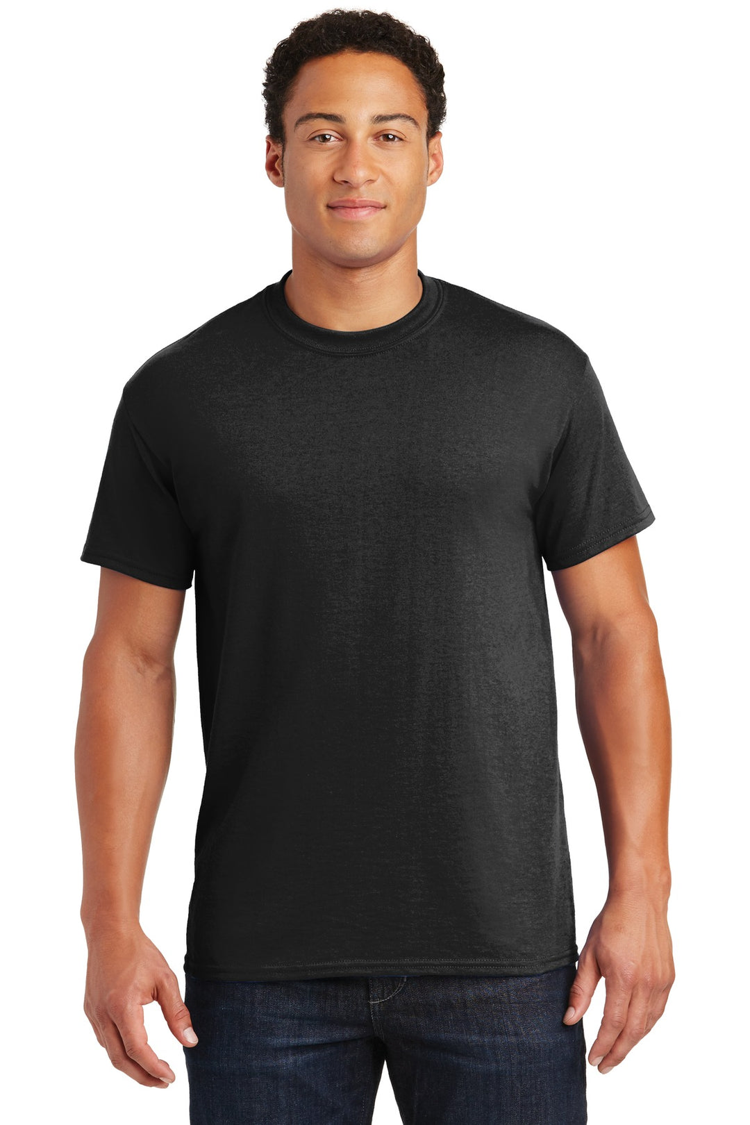 Front View of Black Gildan DryBlend 50 Cotton/50 Poly T-Shirt. 8000