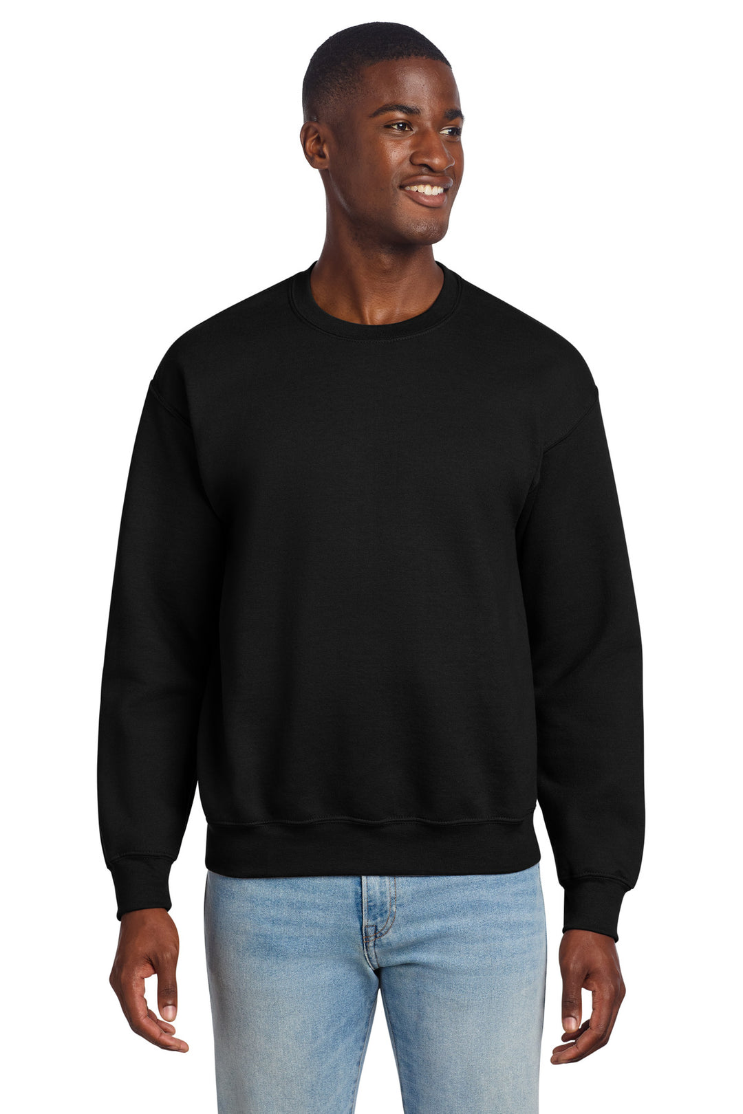 Front View of Black Gildan - DryBlend Crewneck Sweatshirt. 12000