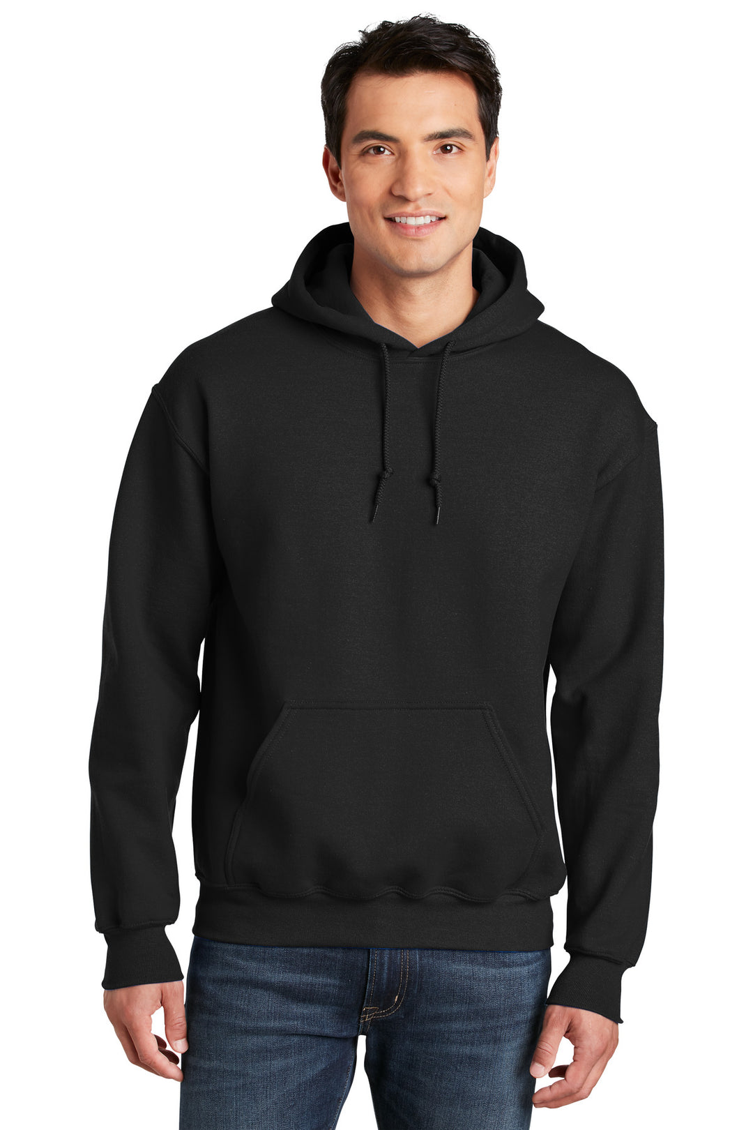 Front View of Black Gildan - DryBlend Pullover Hooded Sweatshirt. 12500