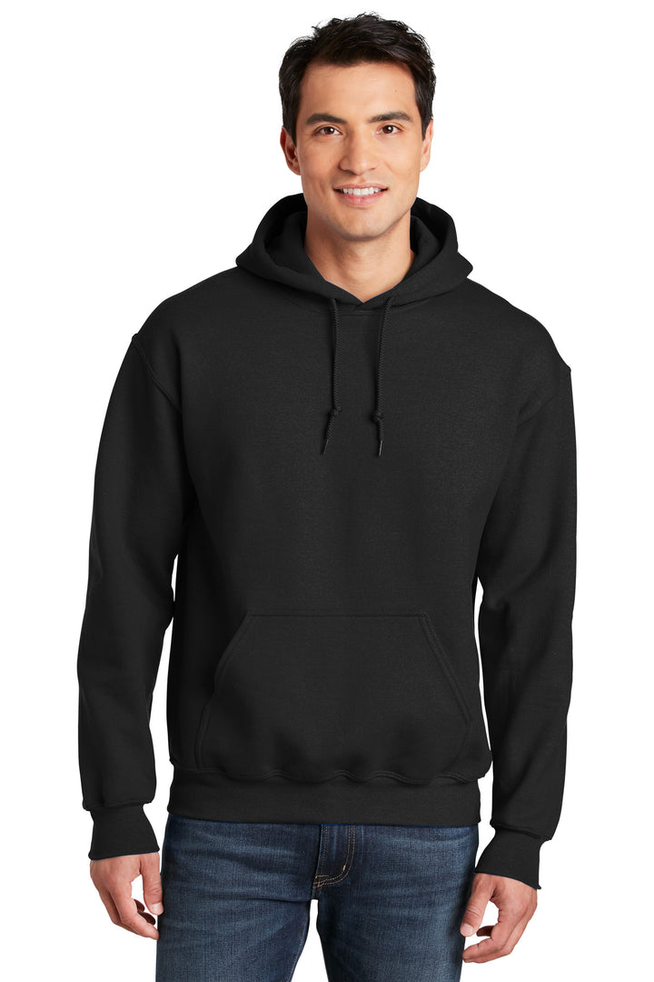 Front View of Black Gildan - DryBlend Pullover Hooded Sweatshirt. 12500