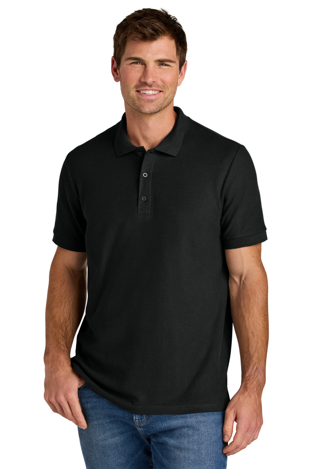 Front View of Black Gildan Hammer Pique Polo 85800
