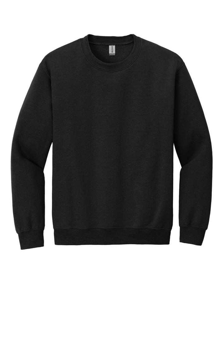 Front View of Black Gildan Heavy Blend Crewneck Sweatshirt. 18000