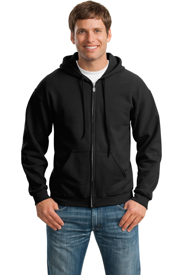 Front View of Black Gildan - Heavy Blend Full-Zip Hooded Sweatshirt. 18600