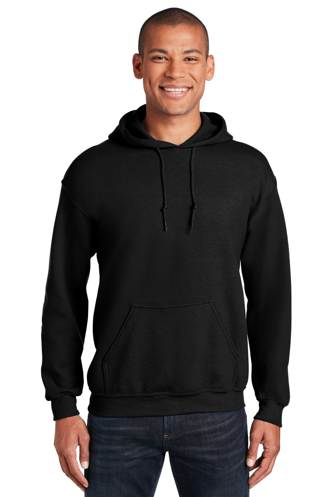 Front View of Black Gildan - Heavy Blend Hooded Sweatshirt. 18500