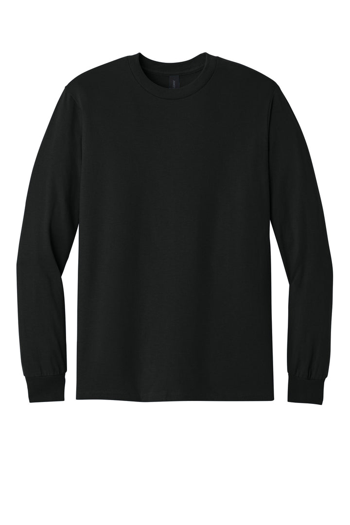 Front View of Black Gildan - Heavy Cotton 100% Cotton Long Sleeve T-Shirt. 5400