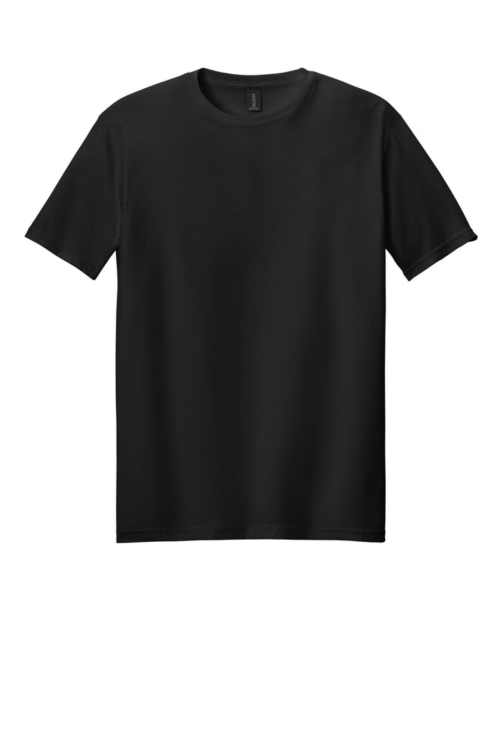 Front View of Black Gildan Softstyle T-Shirt. 64000