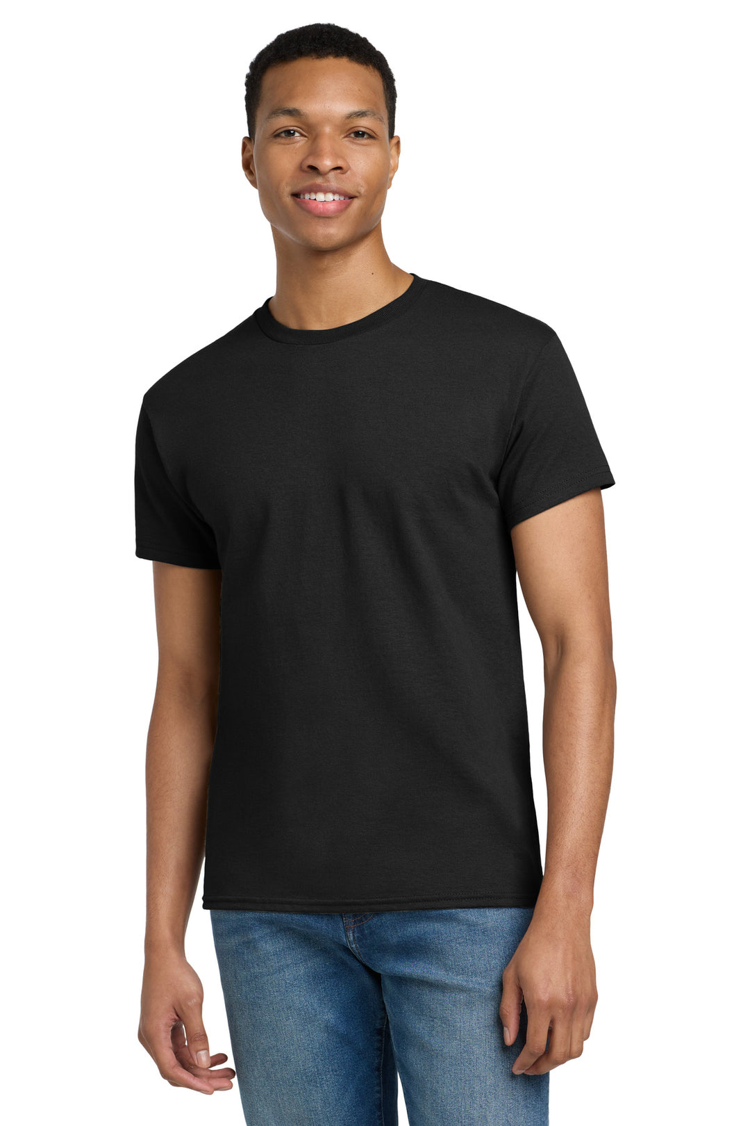 Front View of Black Gildan Tall 100% US Cotton T-Shirt 2000T