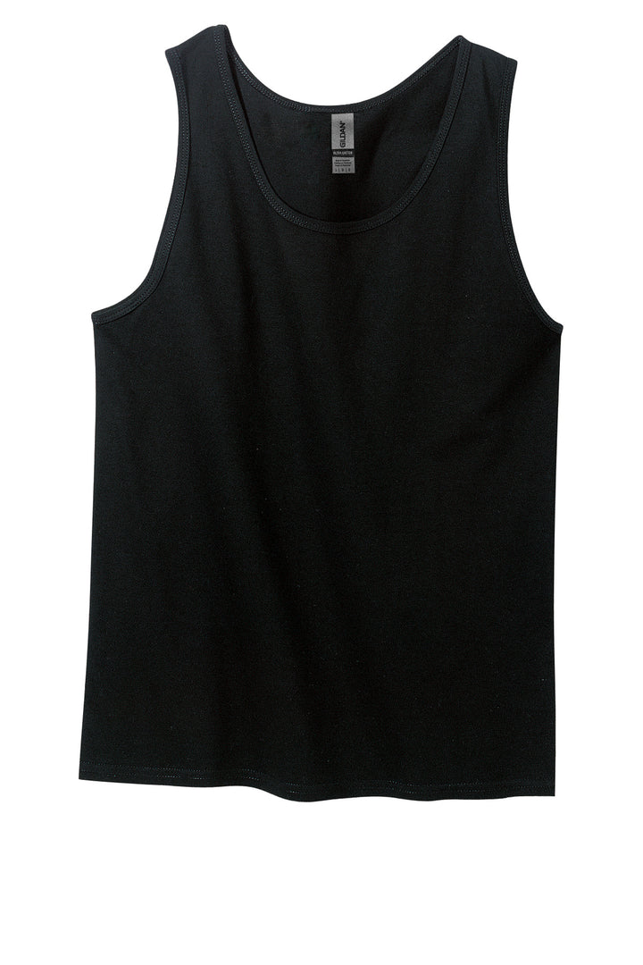 Front View of Black Gildan - Ultra Cotton 100% US Cotton Tank Top. 2200