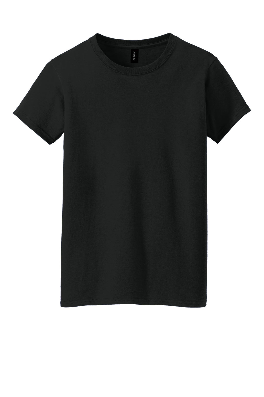 Front View of Black Gildan Women's Heavy Cotton 100% Cotton T-Shirt. 5000L