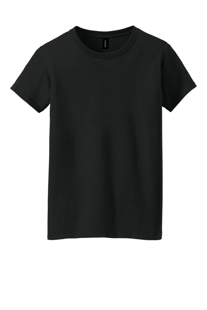 Front View of Black Gildan Women's Heavy Cotton 100% Cotton T-Shirt. 5000L
