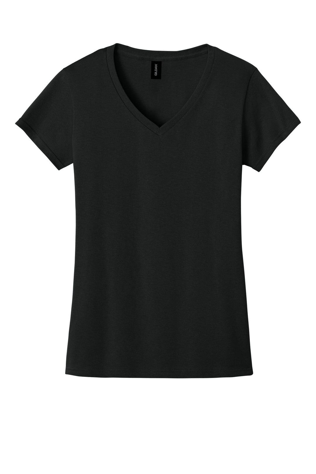 Front View of Black Gildan Women's Heavy Cotton 100% Cotton V-Neck T-Shirt. 5V00L