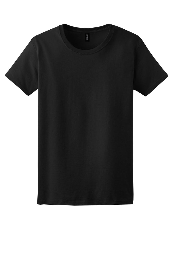 Front View of Black Gildan Women's Ultra Cotton 100% US Cotton T-Shirt. 2000L