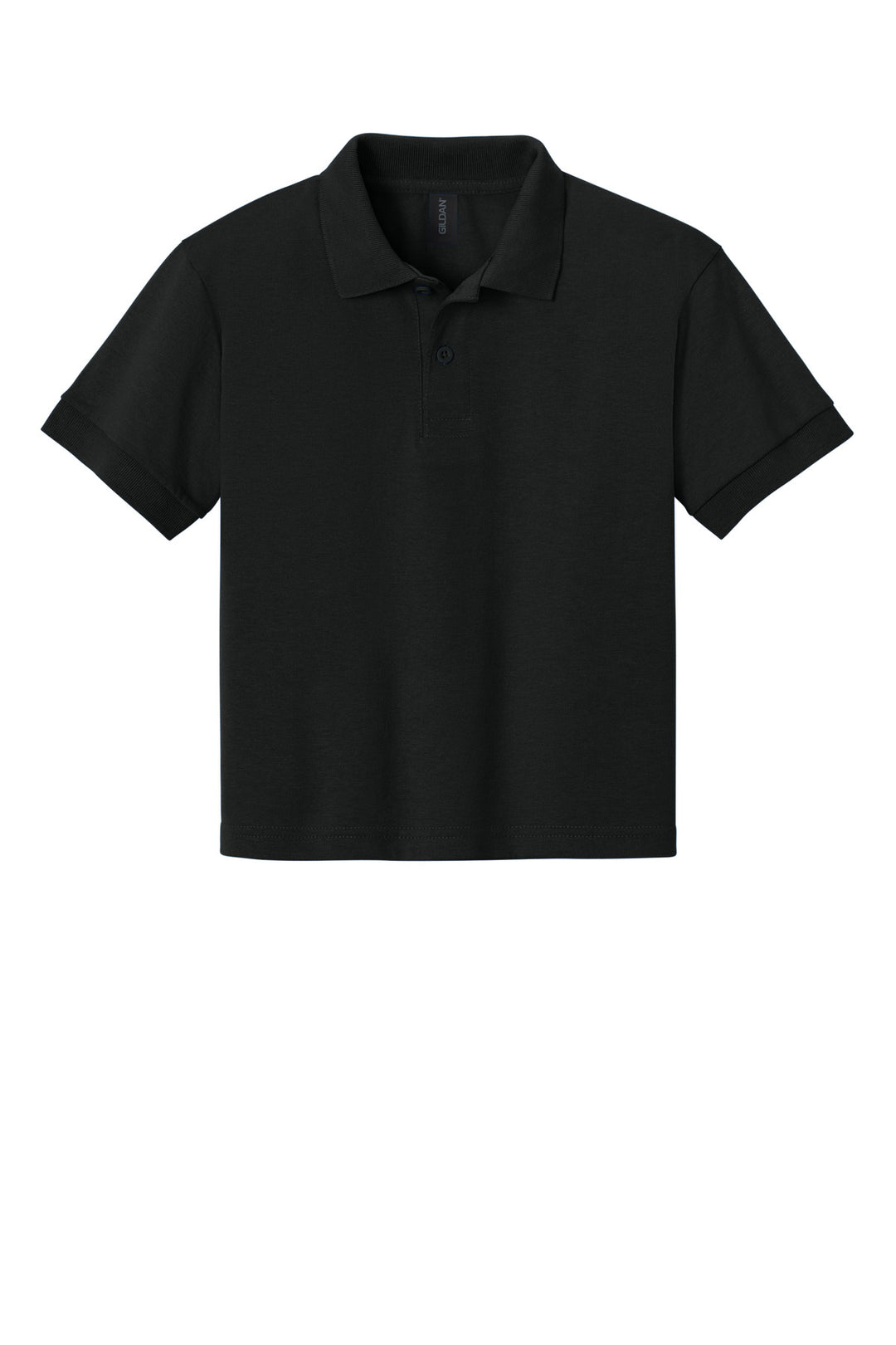 Front View of Black Gildan Youth DryBlend 6-Ounce Jersey Knit Sport Shirt. 8800B