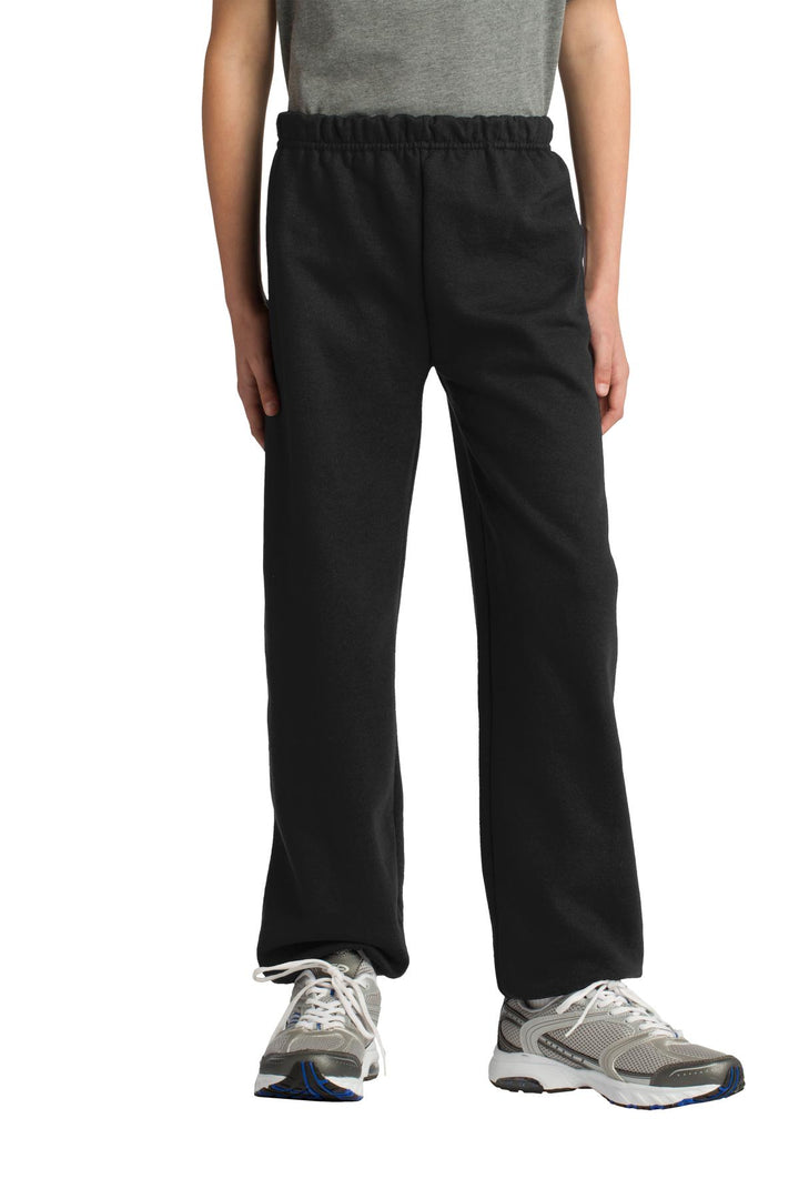 Front View of Black Gildan Youth Heavy Blend Sweatpant. 18200B