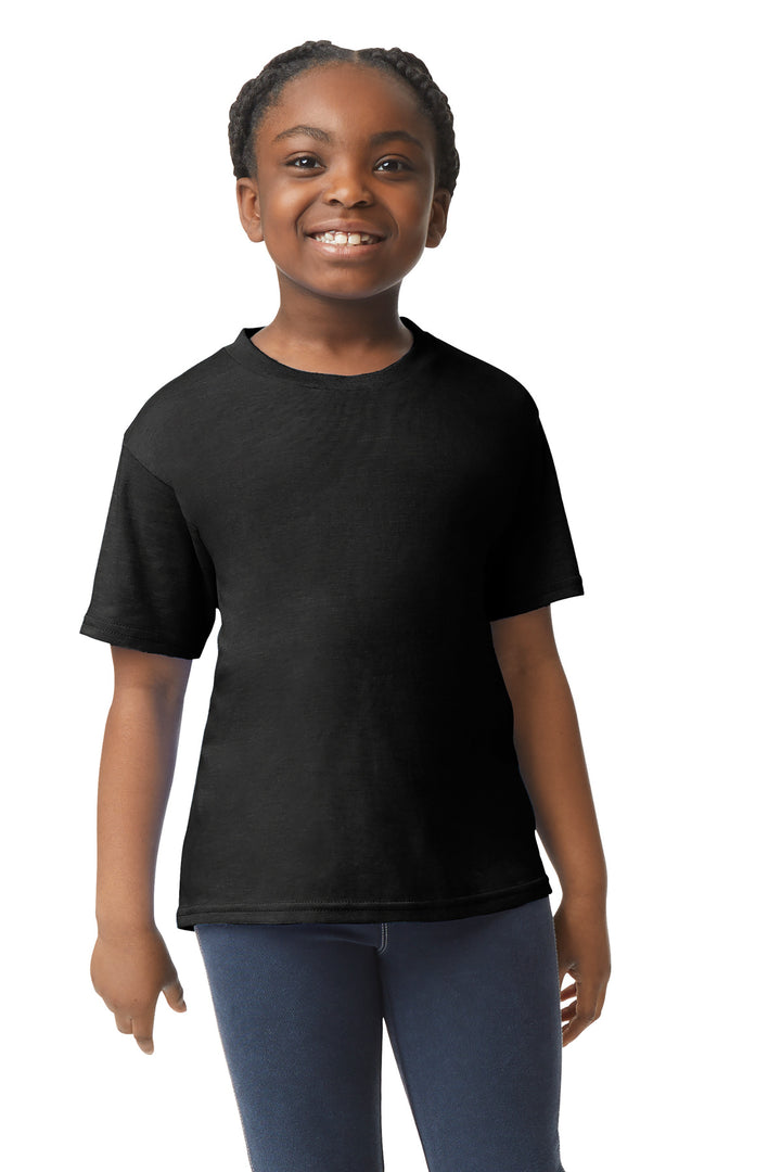 Front View of Black Gildan Youth Light Cotton Tee 3000B