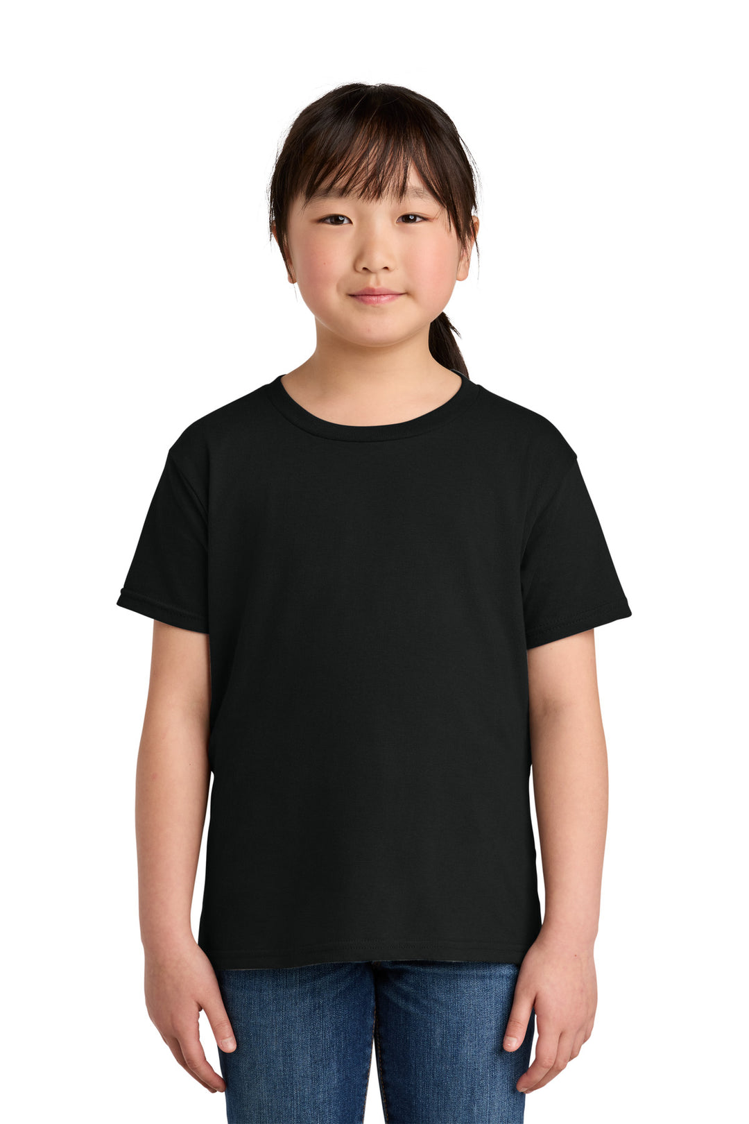 Front View of Black Gildan Youth Softstyle T-Shirt 64000B