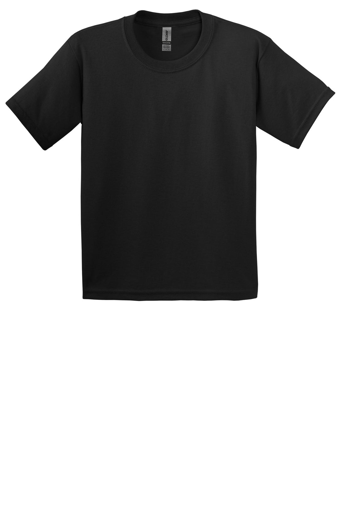Front View of Black Gildan - Youth Ultra Cotton 100% US Cotton T-Shirt. 2000B