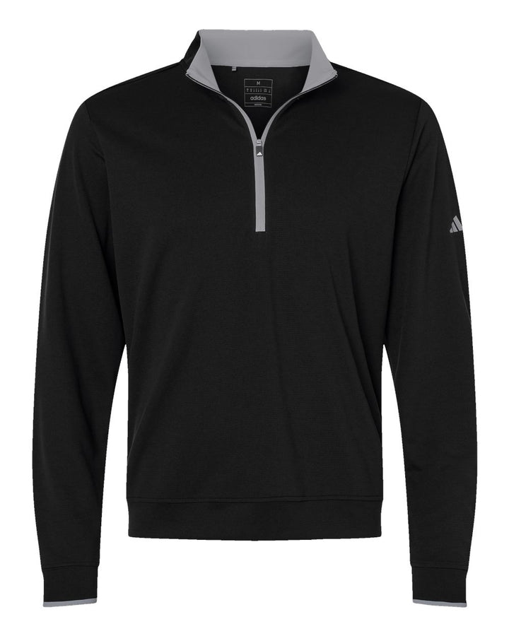 Front View of Black/ Grey Three Lightweight Quarter-Zip Pullover - A2002