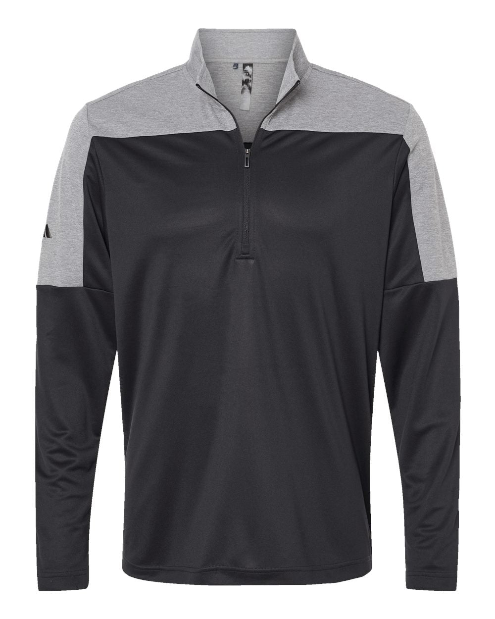 Front View of Black/ Grey Three Melange Lightweight Quarter-Zip Pullover - A552