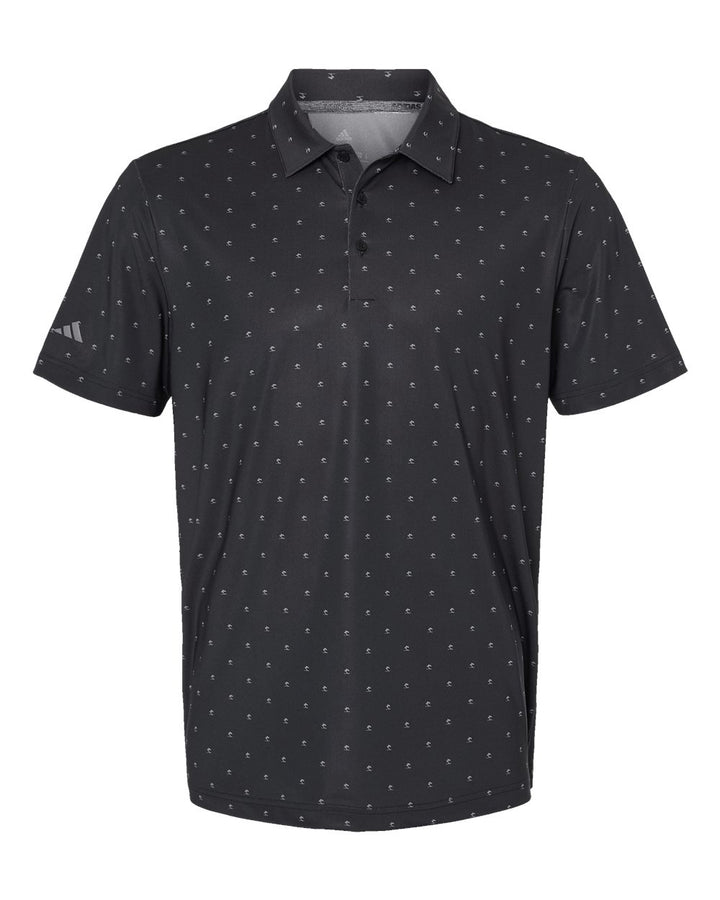 Front View of Black/ Grey Three Pine Tree Polo - A574