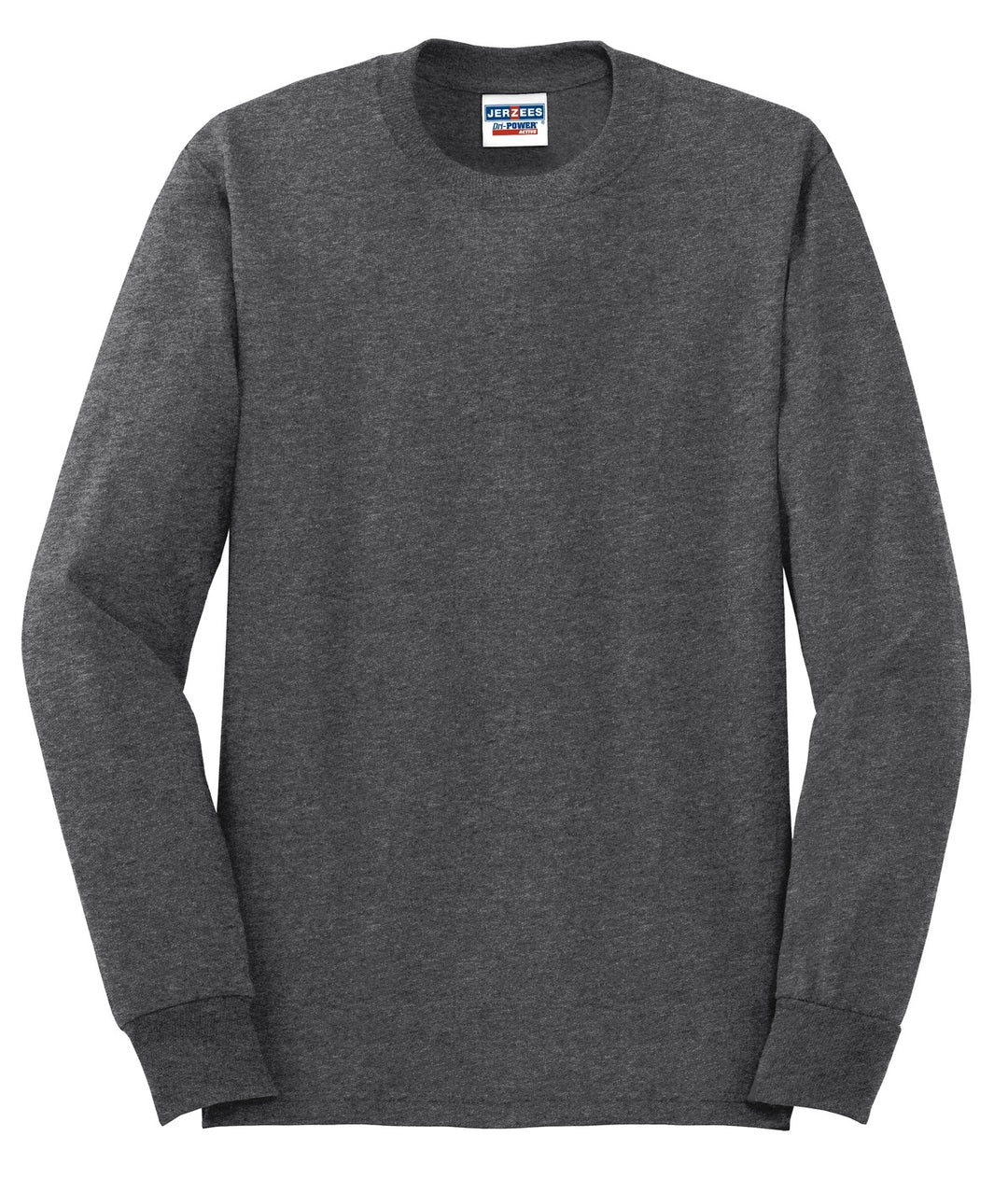 Front View of Black Heather Jerzees - Dri-Power 50/50 Cotton/Poly Long Sleeve T-Shirt. 29LS