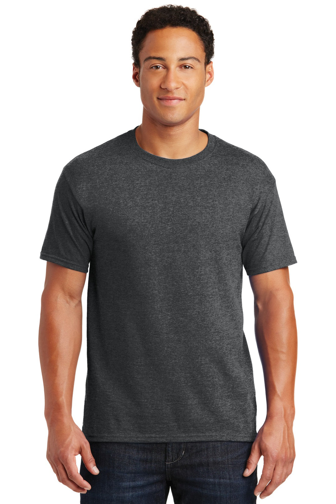 Front View of BLACK HEATHER Jerzees - Dri-Power 50/50 Cotton/Poly T-Shirt. 29M