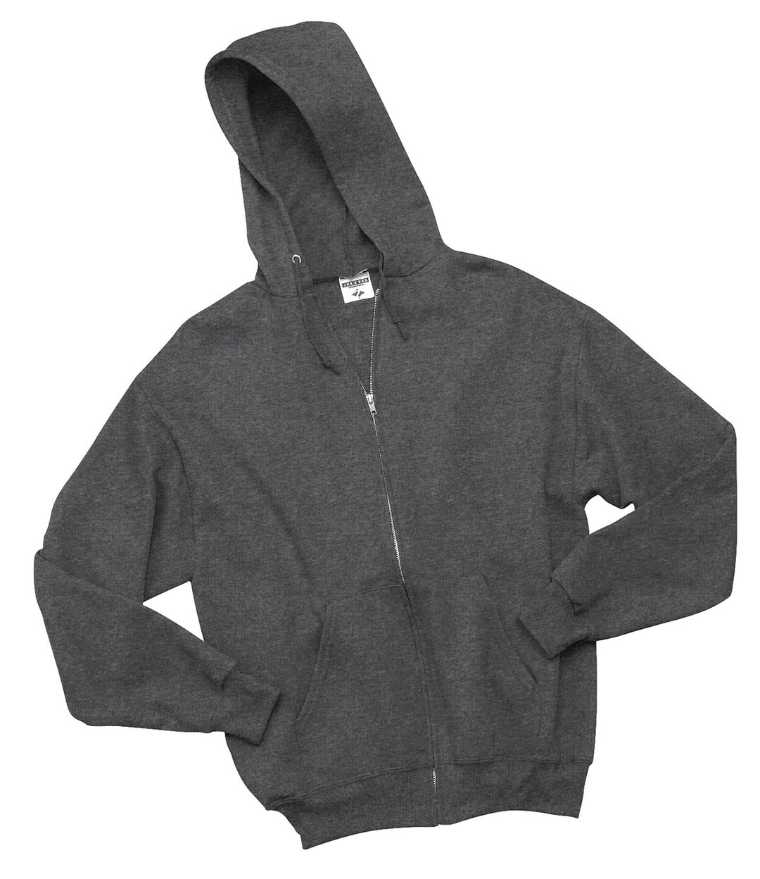 Front View of Black Heather Jerzees - NuBlend Full-Zip Hooded Sweatshirt. 993M