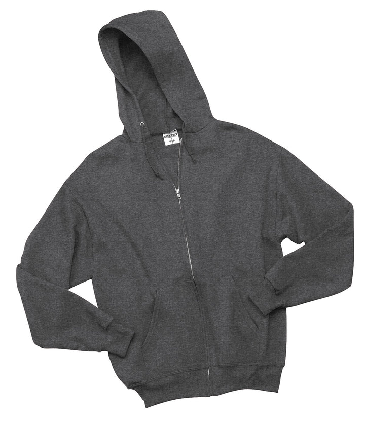 Front View of Black Heather Jerzees - NuBlend Full-Zip Hooded Sweatshirt. 993M