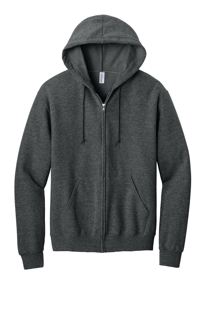 Front View of Black Heather Jerzees - NuBlend Full-Zip Hooded Sweatshirt. 993M