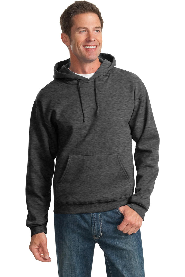 Front View of BLACK HEATHER Jerzees NuBlend Pullover Hooded Sweatshirt. 996M