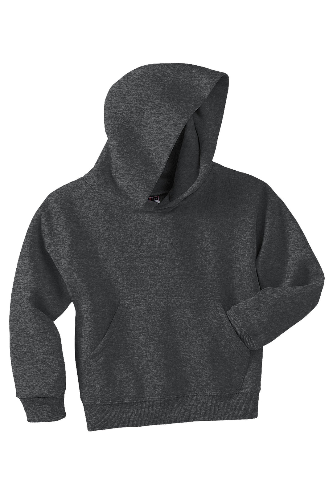 Front View of Black Heather Jerzees - Youth NuBlend Pullover Hooded Sweatshirt. 996Y