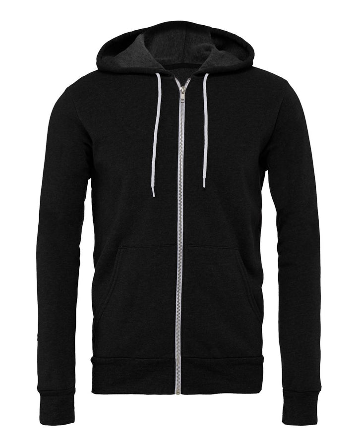 Front View of Black Heather Sponge Fleece Full-Zip Hoodie - 3739