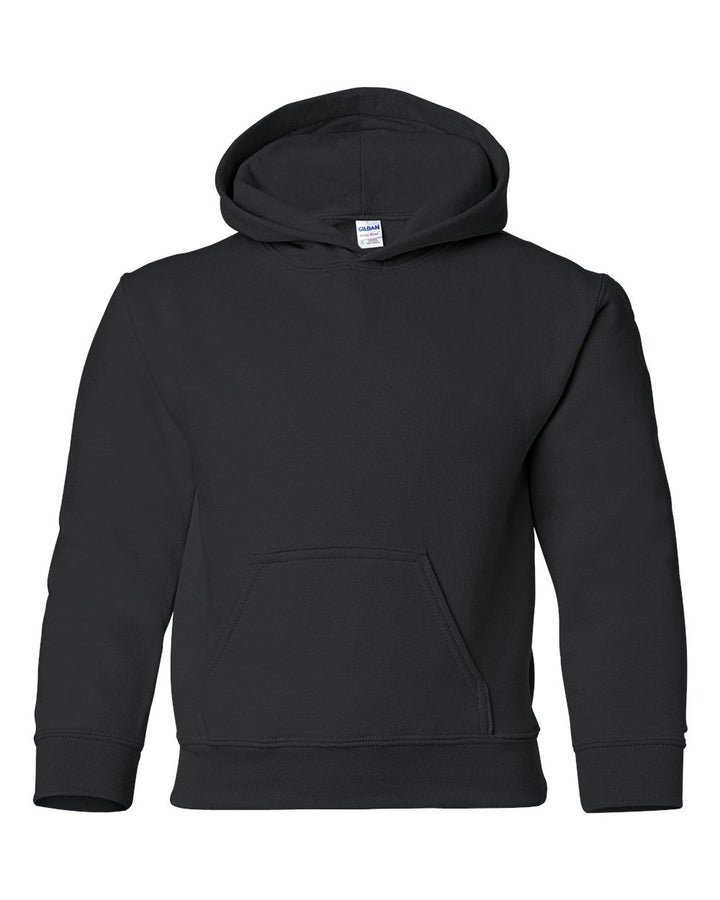 Front View of Black Heavy Blend™ Youth Hooded Sweatshirt - 18500B