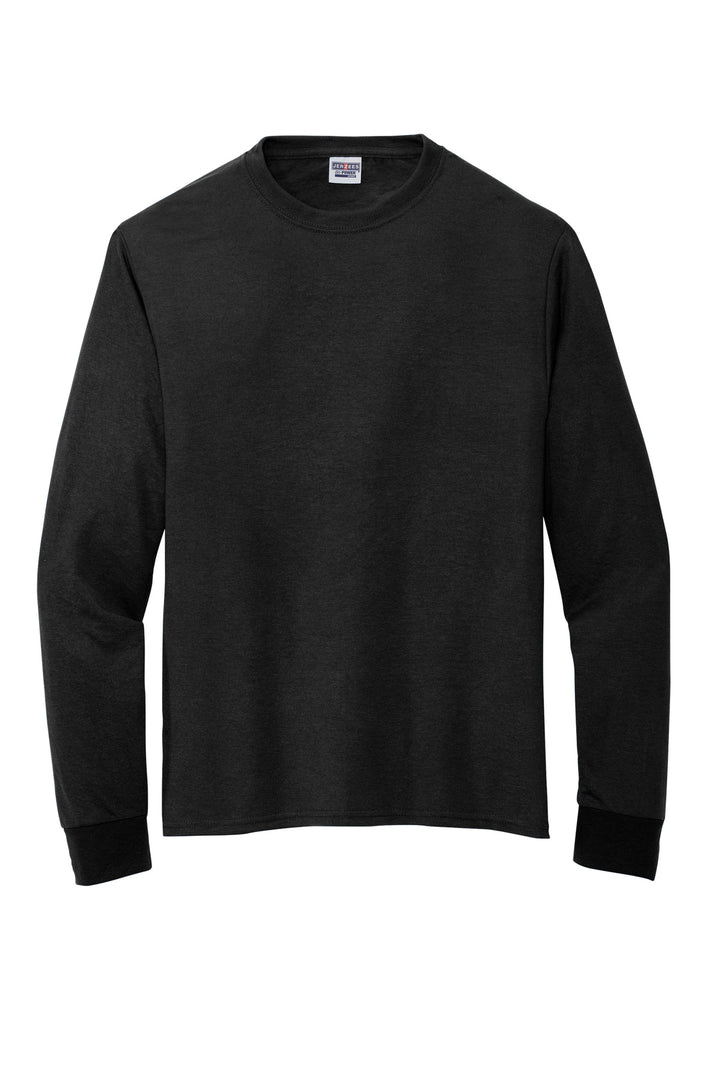 Front View of Black Jerzees Dri-Power 100% Polyester Long Sleeve T-Shirt 21LS