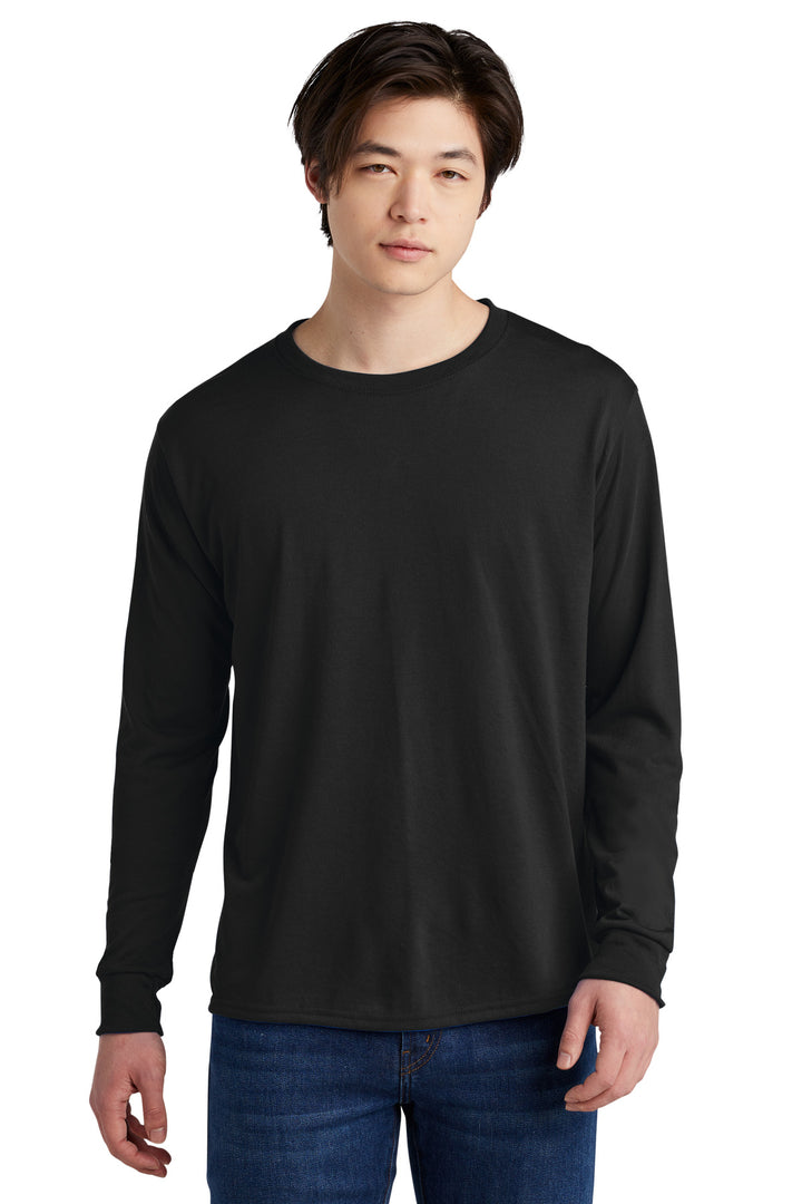 Front View of Black Jerzees Dri-Power 100% Polyester Long Sleeve T-Shirt 21LS