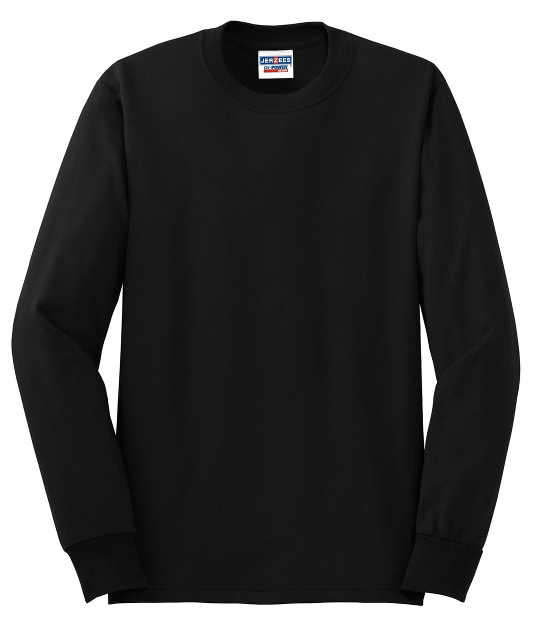 Front View of Black Jerzees - Dri-Power 50/50 Cotton/Poly Long Sleeve T-Shirt. 29LS