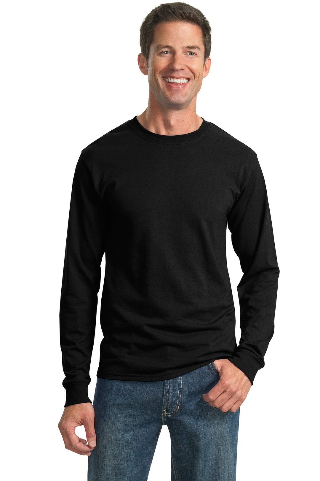 Front View of Black Jerzees - Dri-Power 50/50 Cotton/Poly Long Sleeve T-Shirt. 29LS
