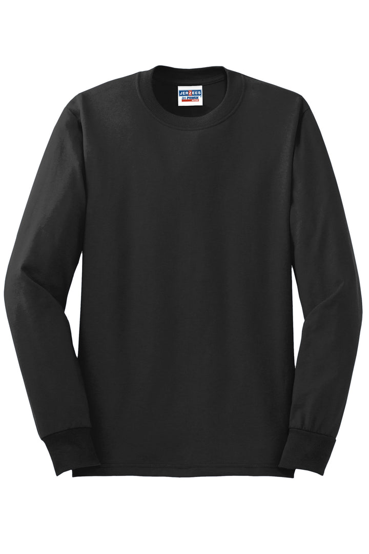 Front View of Black Jerzees - Dri-Power 50/50 Cotton/Poly Long Sleeve T-Shirt. 29LS
