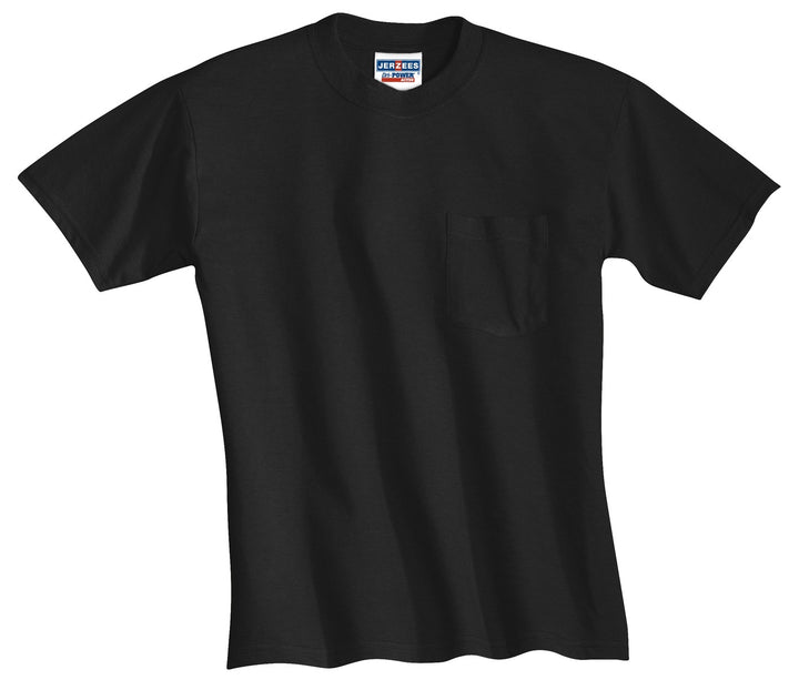 Front View of Black Jerzees - Dri-Power 50/50 Cotton/Poly Pocket T-Shirt. 29MP