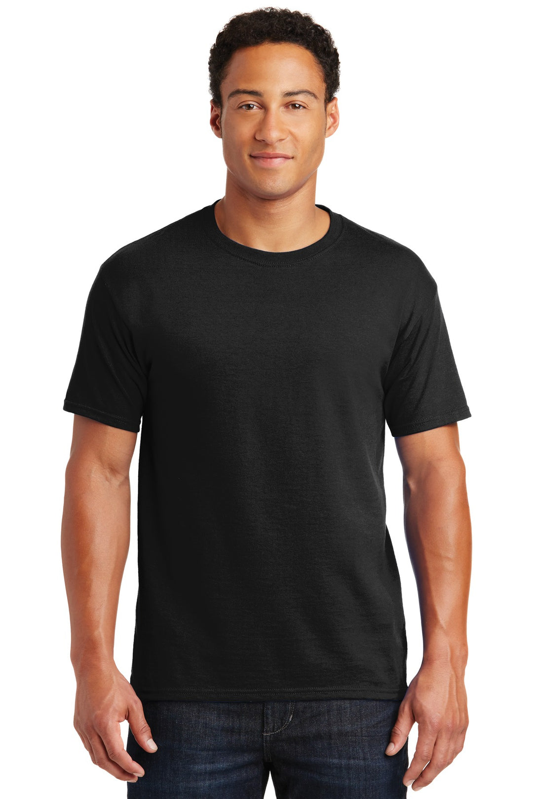 Front View of Black Jerzees - Dri-Power 50/50 Cotton/Poly T-Shirt. 29M