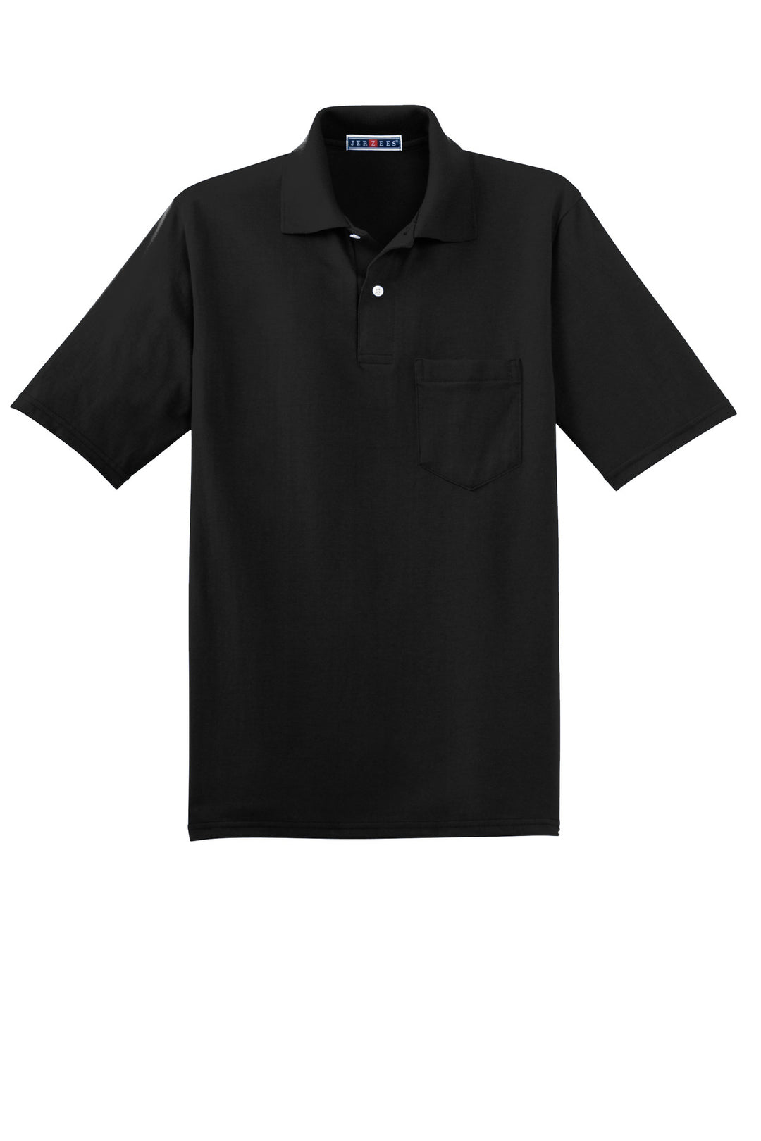 Front View of Black Jerzees Dri-Power Pocket Sport Shirt. 436MP