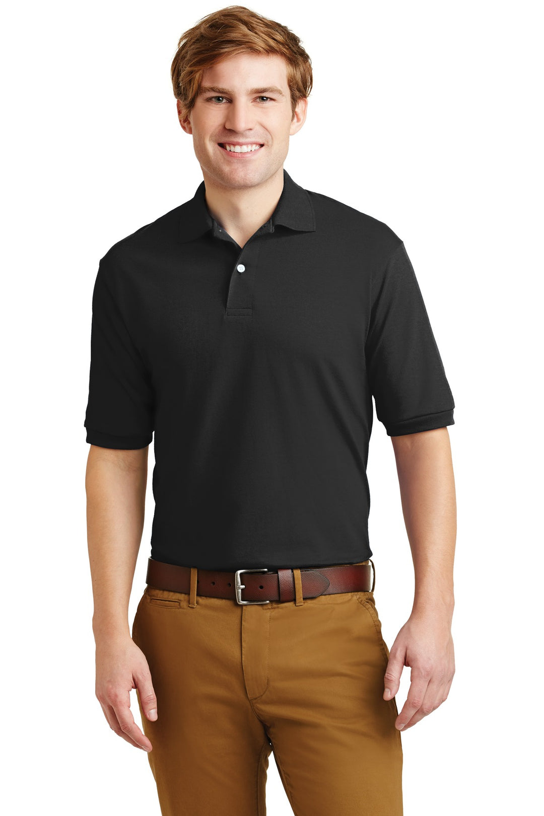 Front View of Black Jerzees Dri-Power Sport Shirt. 437M