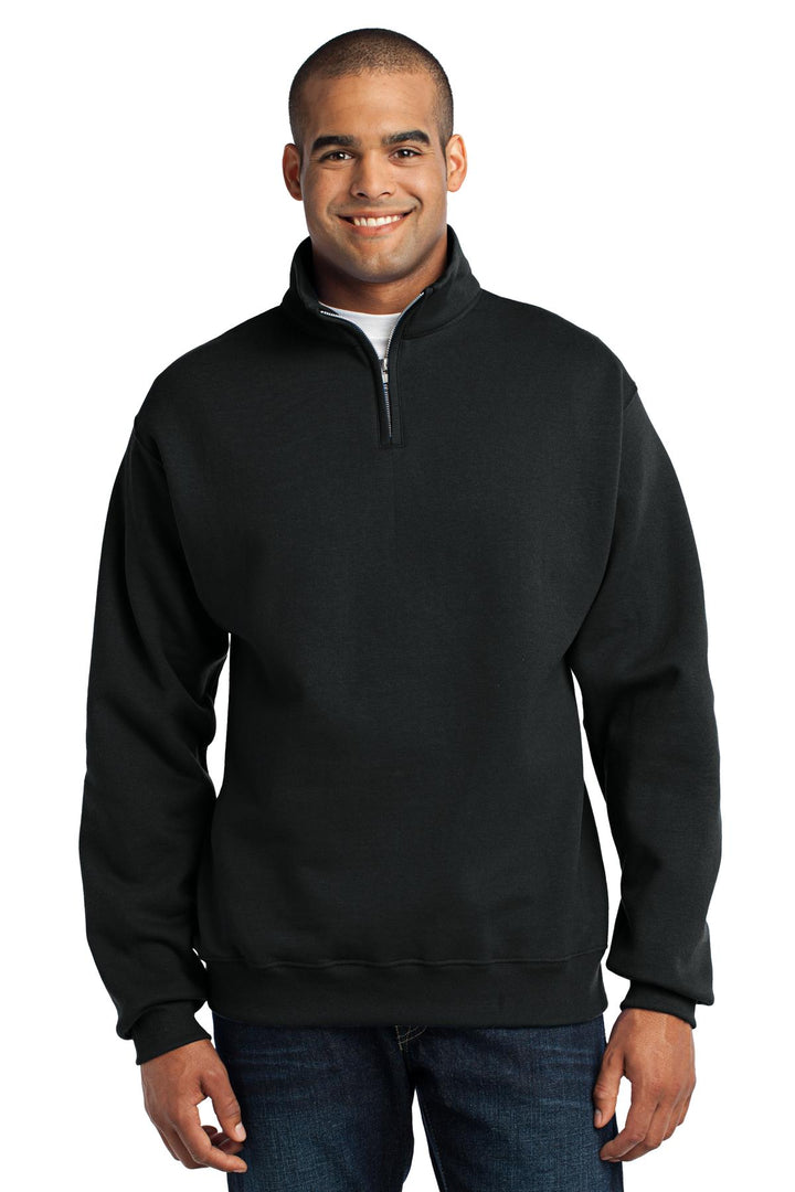 Front View of Black Jerzees - NuBlend 1/4-Zip Cadet Collar Sweatshirt. 995M