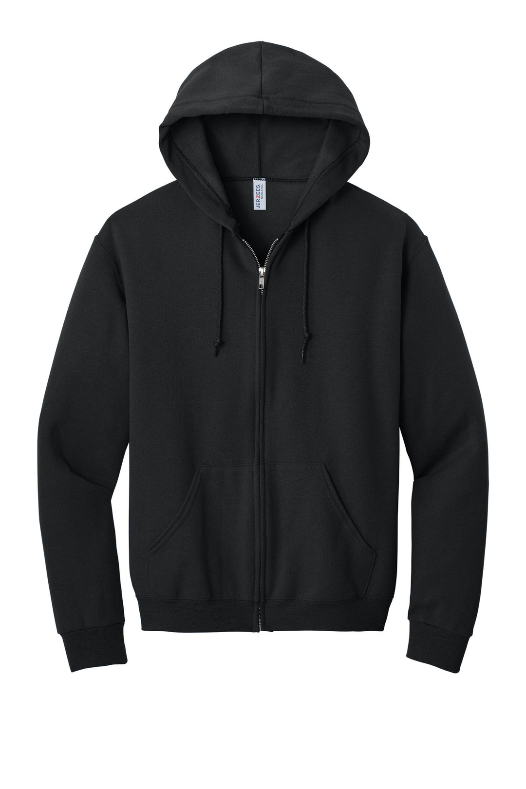 Front View of Black Jerzees - NuBlend Full-Zip Hooded Sweatshirt. 993M